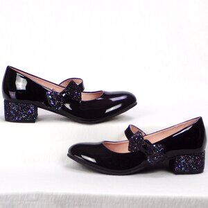 SO size 4M Girls (5.5M adult)  black faux-patent-leather Mary-Jane party shoes